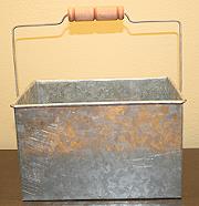RECTANGLE BASKET WITH HANDLE FOLK ART TIN